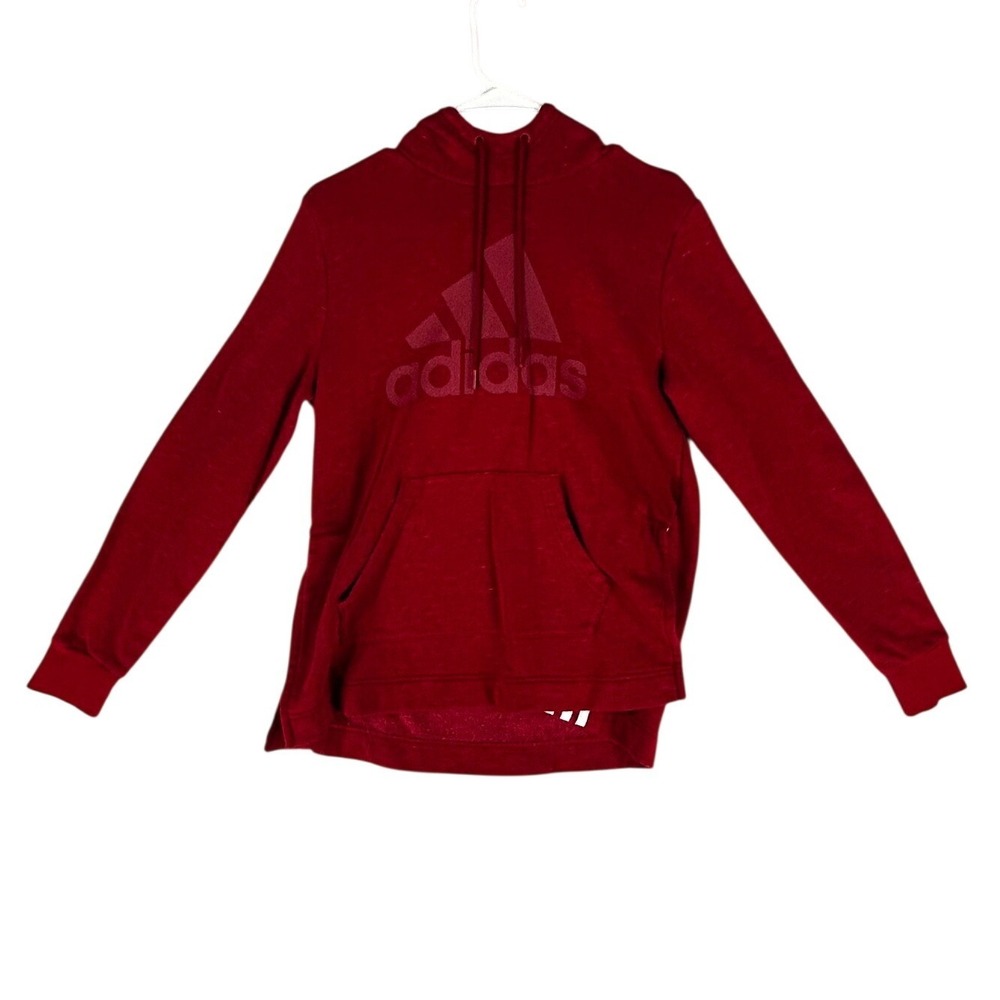 Adidas Red Hoodie Sweatshirt Side Splits Stripes Kangaroo Pocket Unisex Adult S